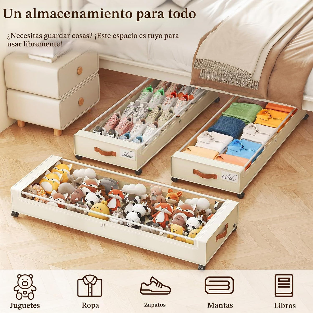 Yecaye Almacenamiento debajo de la cama con ruedas, paquete de 2, c...