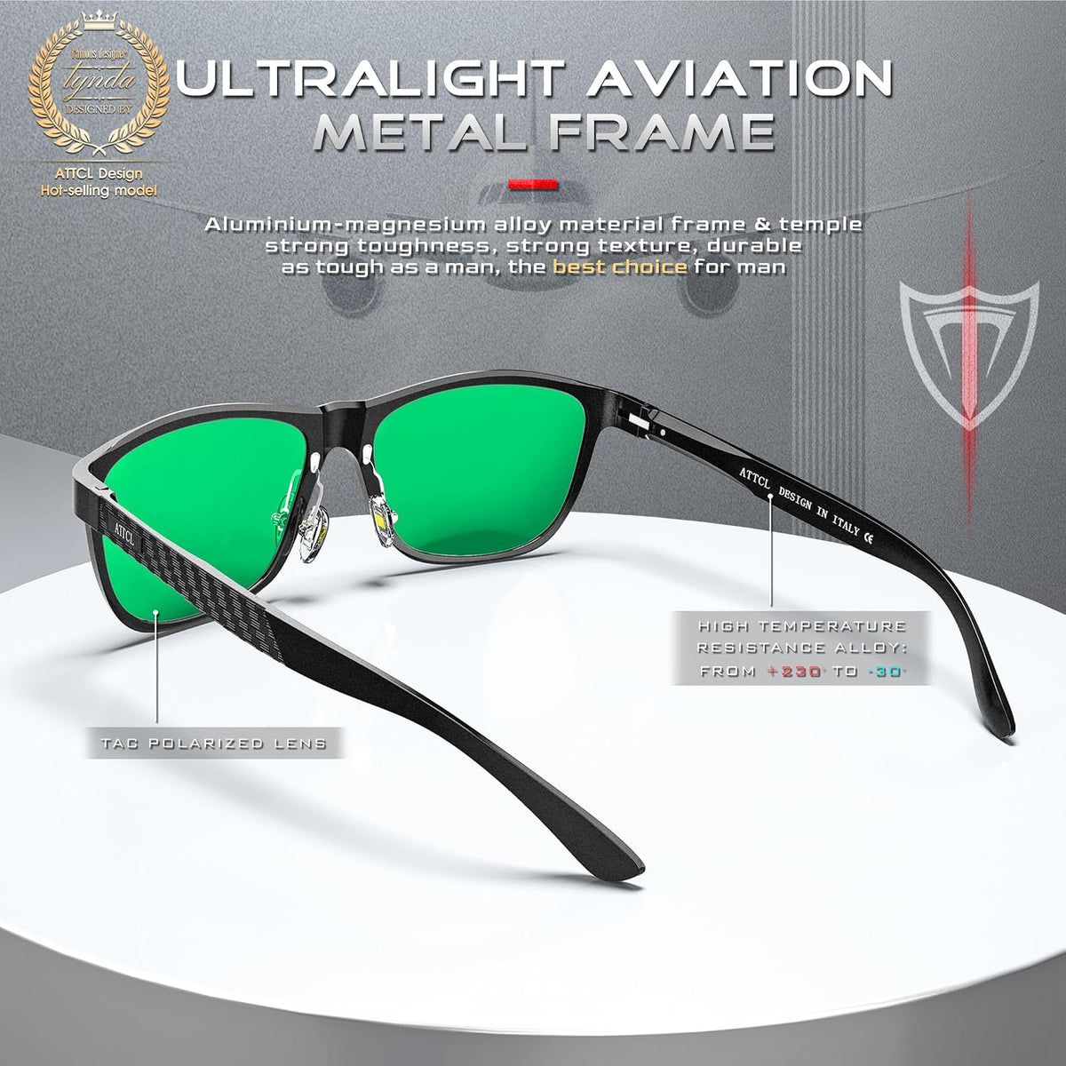 ATTCL Gafas de sol polarizadas para hombre Al-Mg Metal ultraligeras...