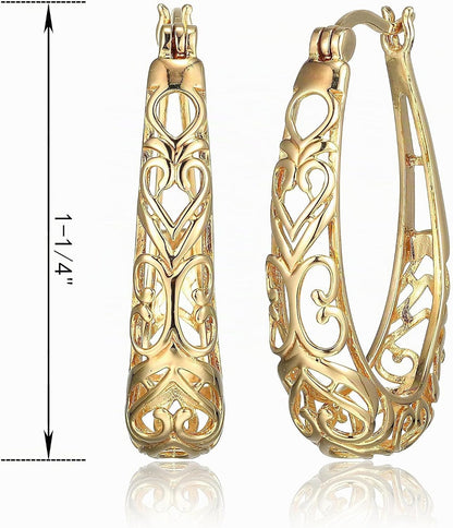 Amazon Collection Pendientes de aro ovalados de filigrana de plata...