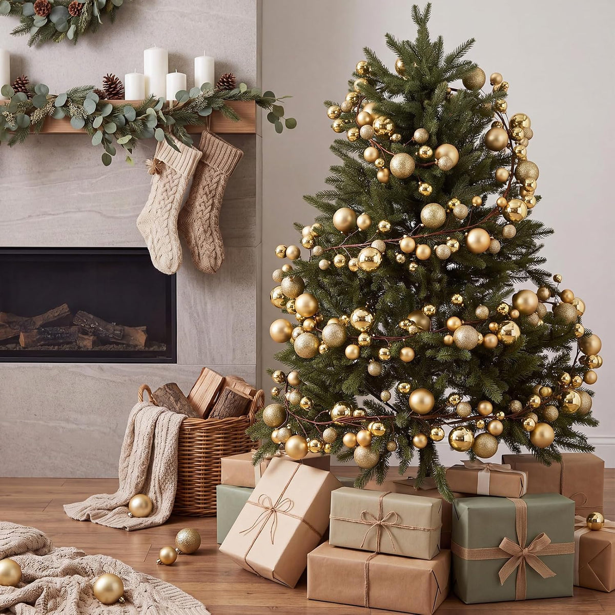 Yuxung 2 guirnaldas de adornos de bolas de Navidad de 6 pies, oro m...