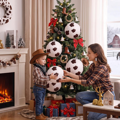 Tigeen 4 piezas de 6 pulgadas grande de vaca impresión Navidad bola...