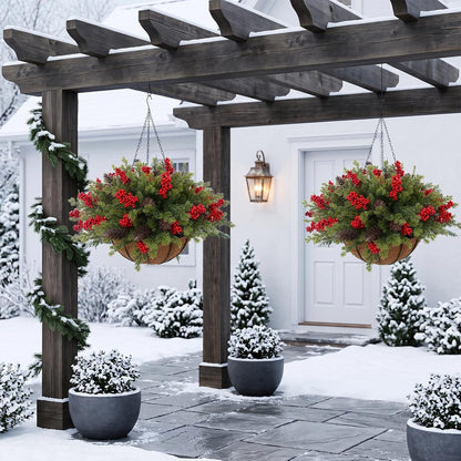 Daynight 2 cestas colgantes artificiales de Navidad con tallos de p...