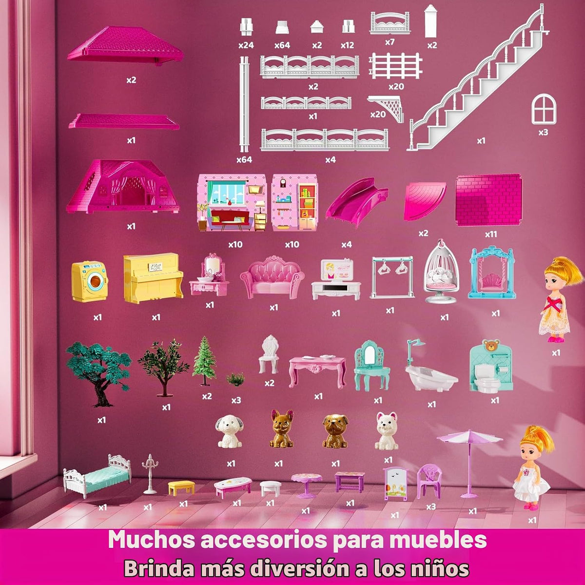 JUKUDAHU Villa Playset para niñas de 3 a 7 años, casa de 4 plantas,...