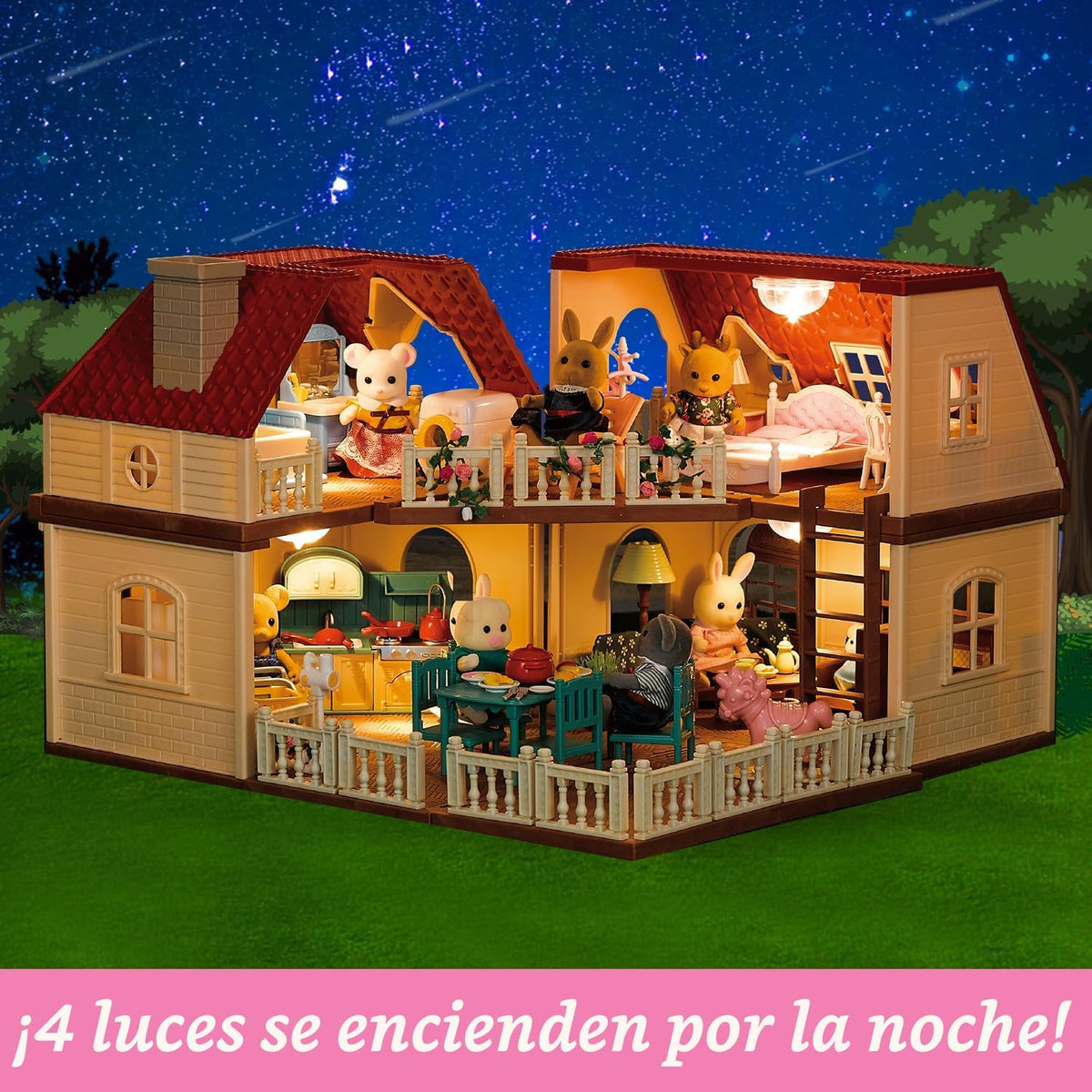 Set de casa de muñecas familiar Cozy Cabin, muebles y accesorios pa...