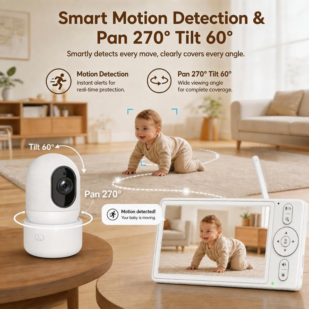 OKAIDI Monitor de bebé inteligente WiFi IPS HD de 5,5 pulgadas con...
