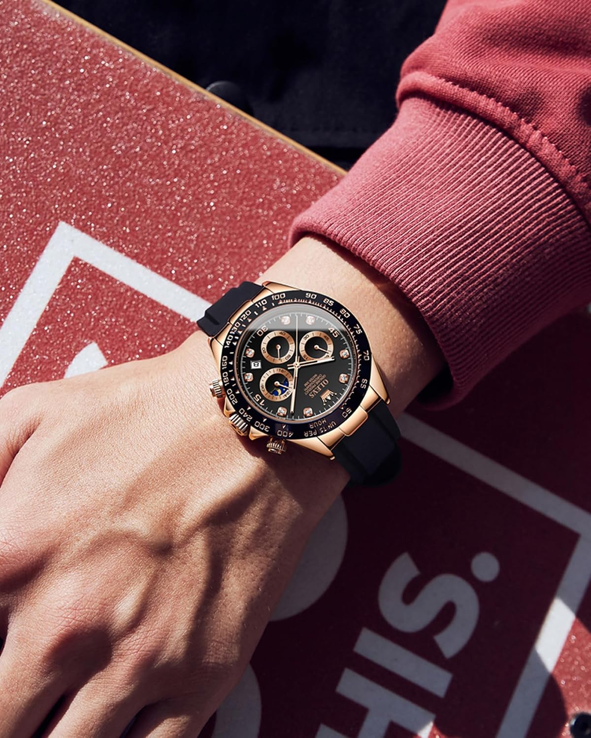 OLEVS Relojes de pulsera analógicos de cuarzo para hombre, cronógra...