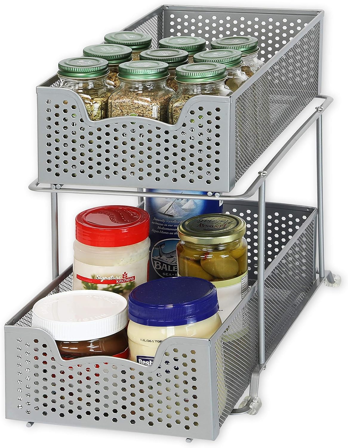 Simple Houseware - Cajón organizador de 2 niveles, color plateado