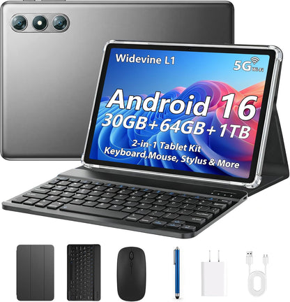 NextCheer Tablet Android 16 de 10.1" con teclado, 30 GB de RAM...