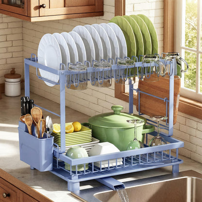 Nfnoyp Escurridor de platos de 2 niveles para encimera de cocina, a...