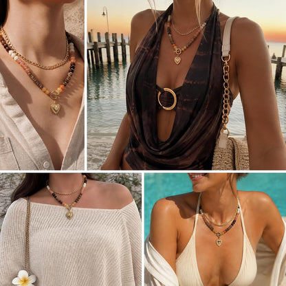 kdraco Collares con cuentas de piedras preciosas coloridas y gruesa...