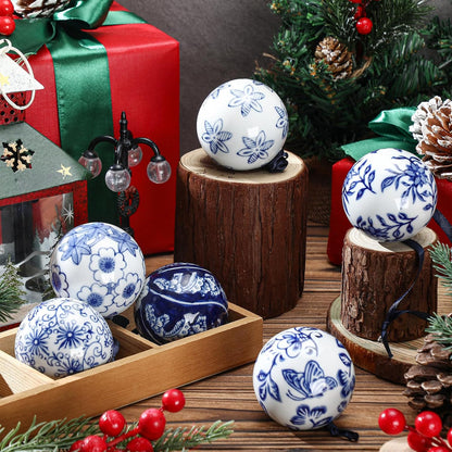 Cindeer - 6 bolas de porcelana de Navidad azules y blancas, estilo...