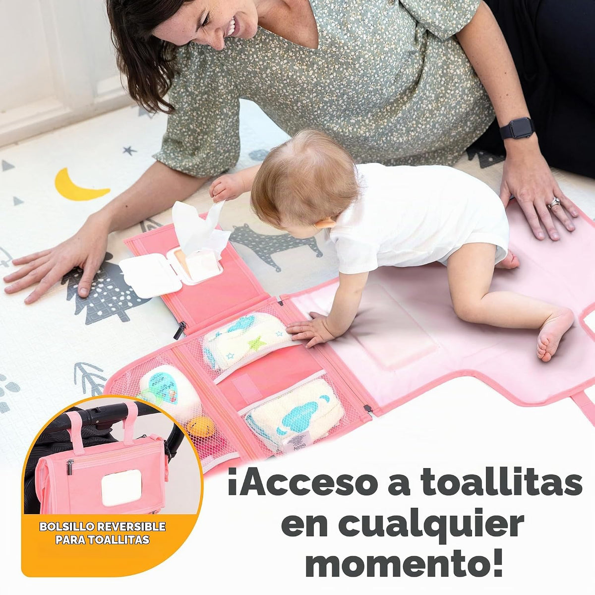Kopi Baby Cambiador de pañales portátil con bolsillo para toallitas...