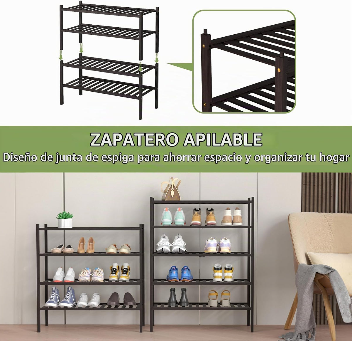 ROMGUAR CRAFT Zapatero de Bambú de 4 Niveles para Closet Independie...
