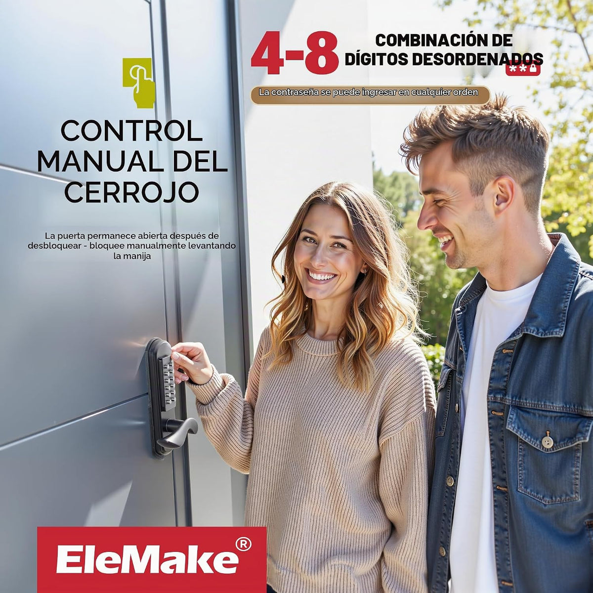 Cerradura de puerta mecánica sin llave con teclado, negro | Izquier...