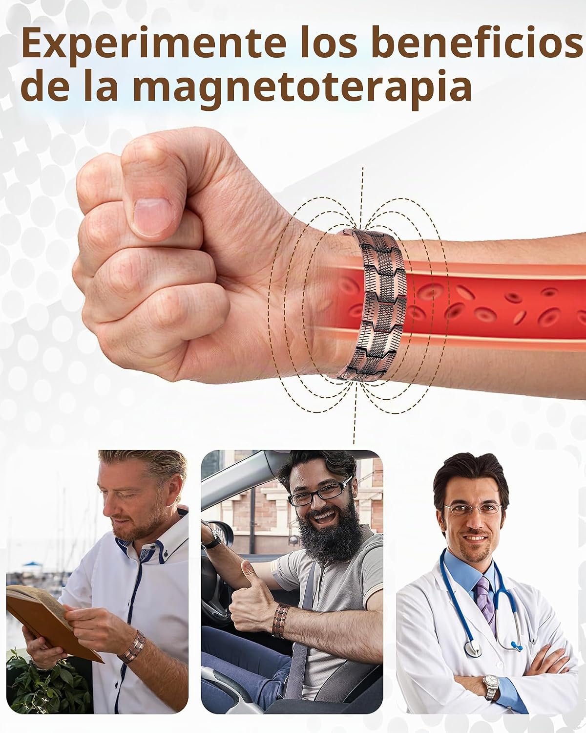 Pulsera de cobre para hombre Feraco, 3 veces más fuerte, pulseras m...