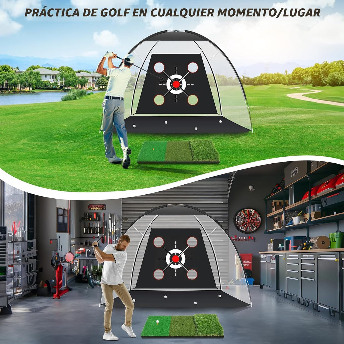 KLAODOT Red de golf con tapete de práctica, redes de ayuda para gol...
