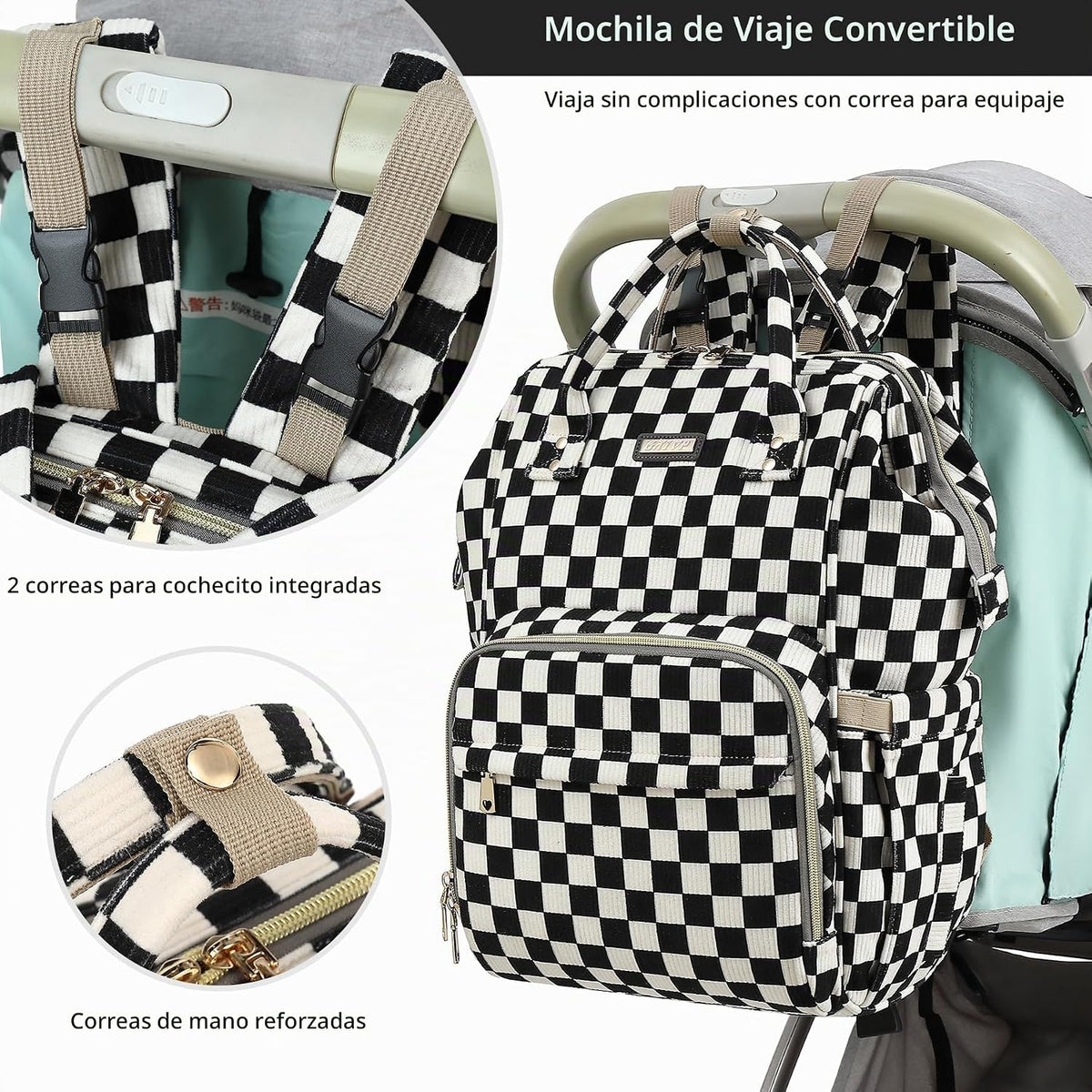 GAIVP mochila de pañales para bebe, negro, rojo (Checkered Black),...