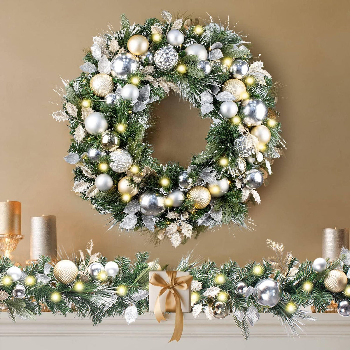 WANNA-CUL Guirnalda de Navidad preiluminada de 9 pies con luces | G...
