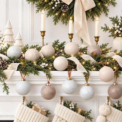 Yunlly - 12 adornos de Navidad neutros 2026, beige avena marfil | B...