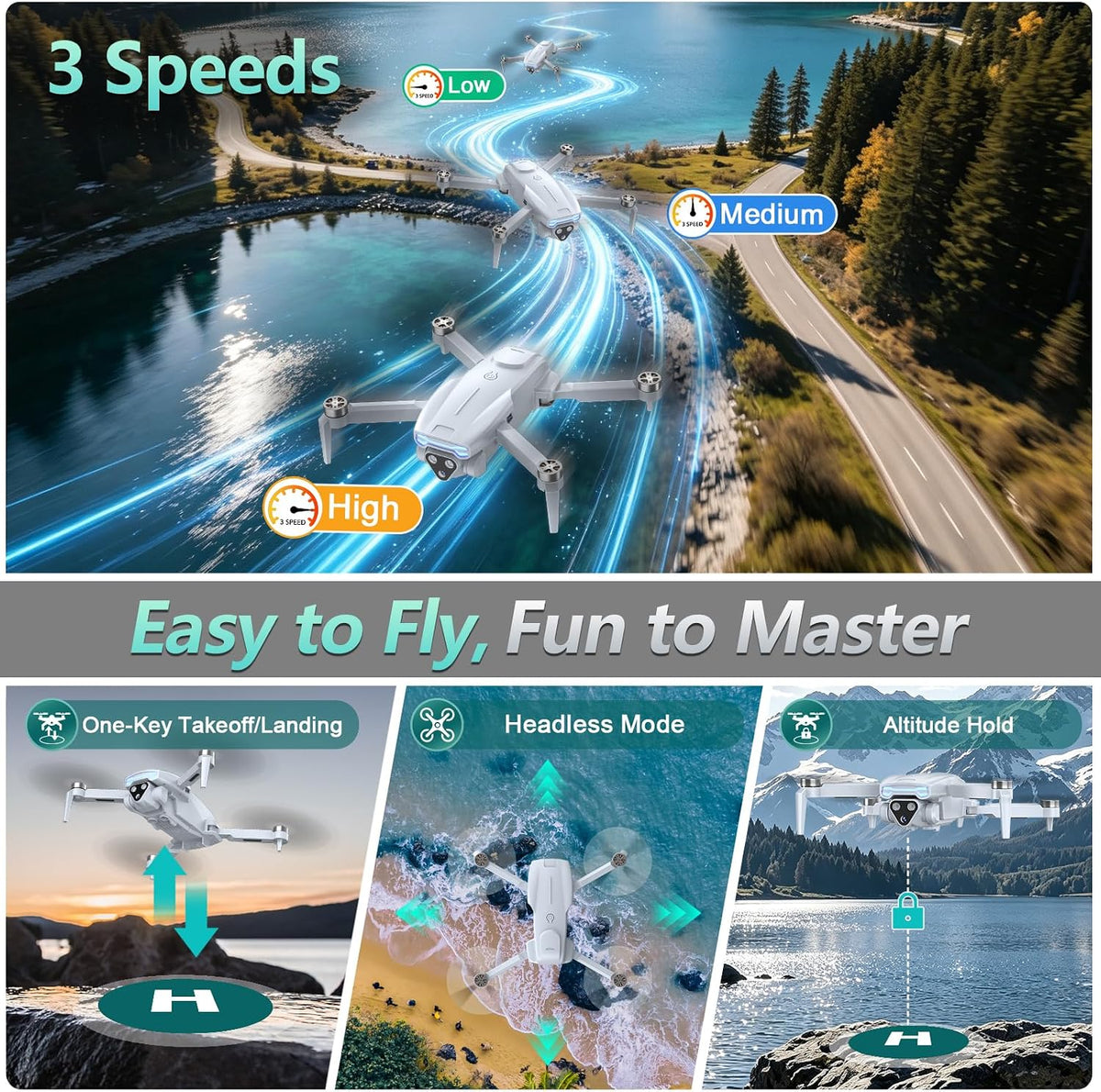 Dron 2K con cámara, controlador de pantalla, motor sin escobillas,...
