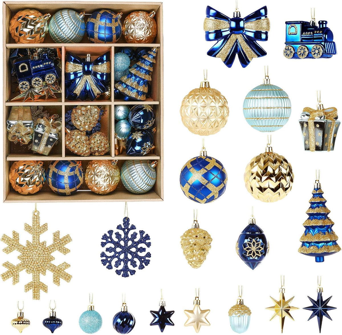 Alupssuc Juego de 82 adornos clásicos de bolas de Navidad, azul y d...