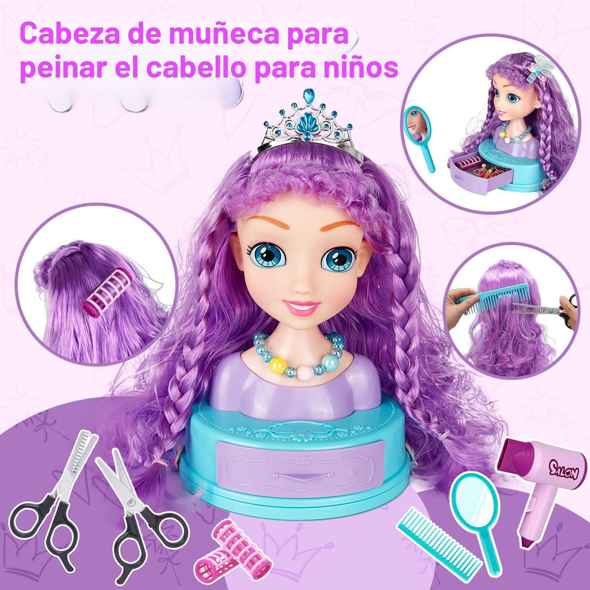 Kryonixty Maquillaje de cabeza de muñeca 4 en 1 para peinar el cabe...