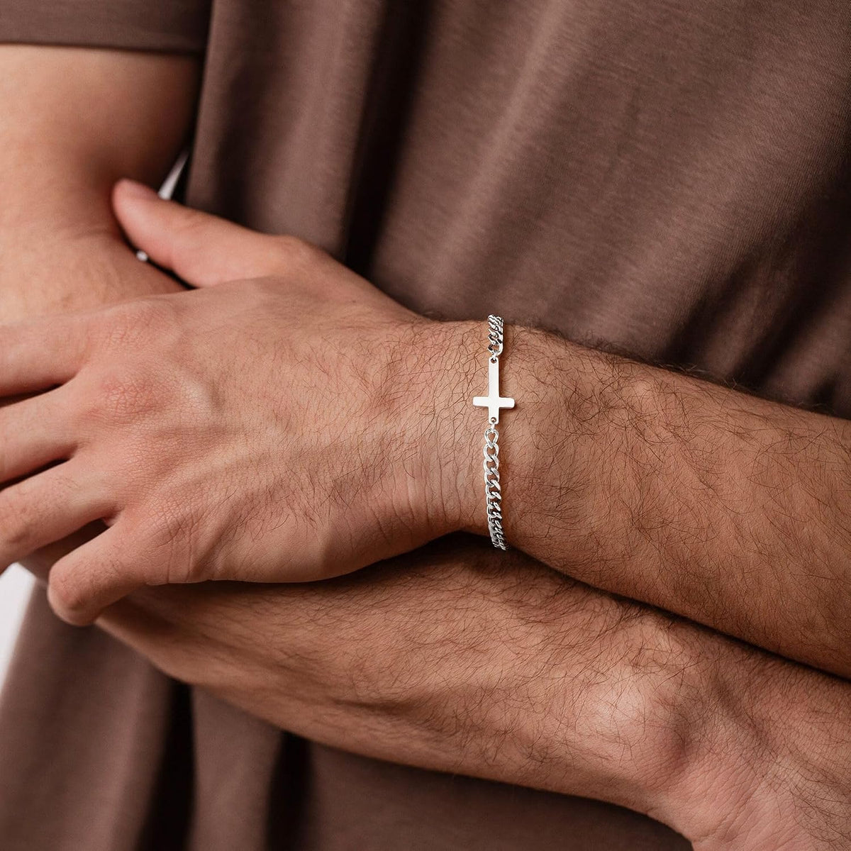 M MOOHAM Pulsera de cruz chapada en oro\/plata de 14 quilates para...