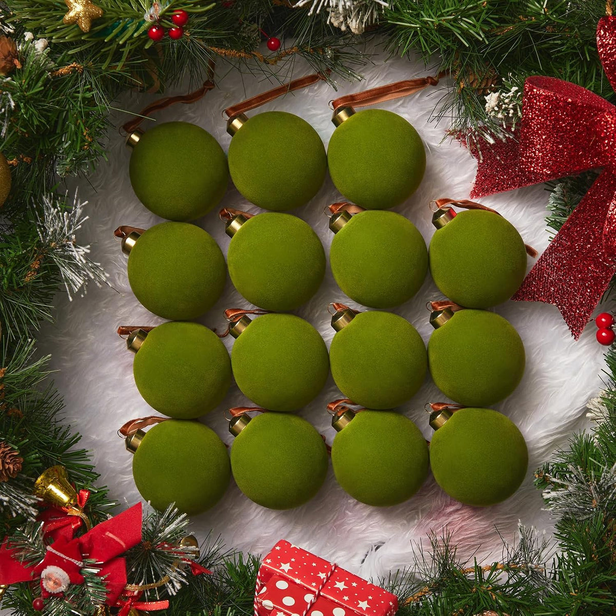 Brightown - 15 bolas de adorno de Navidad de terciopelo verde, ador...