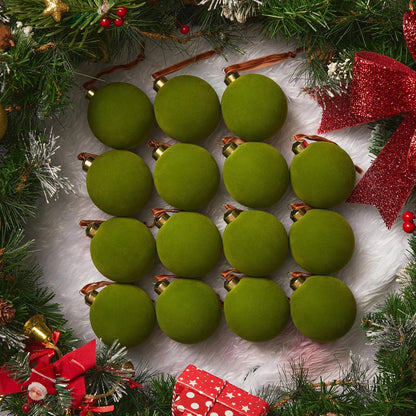 Brightown - 15 bolas de adorno de Navidad de terciopelo verde, ador...
