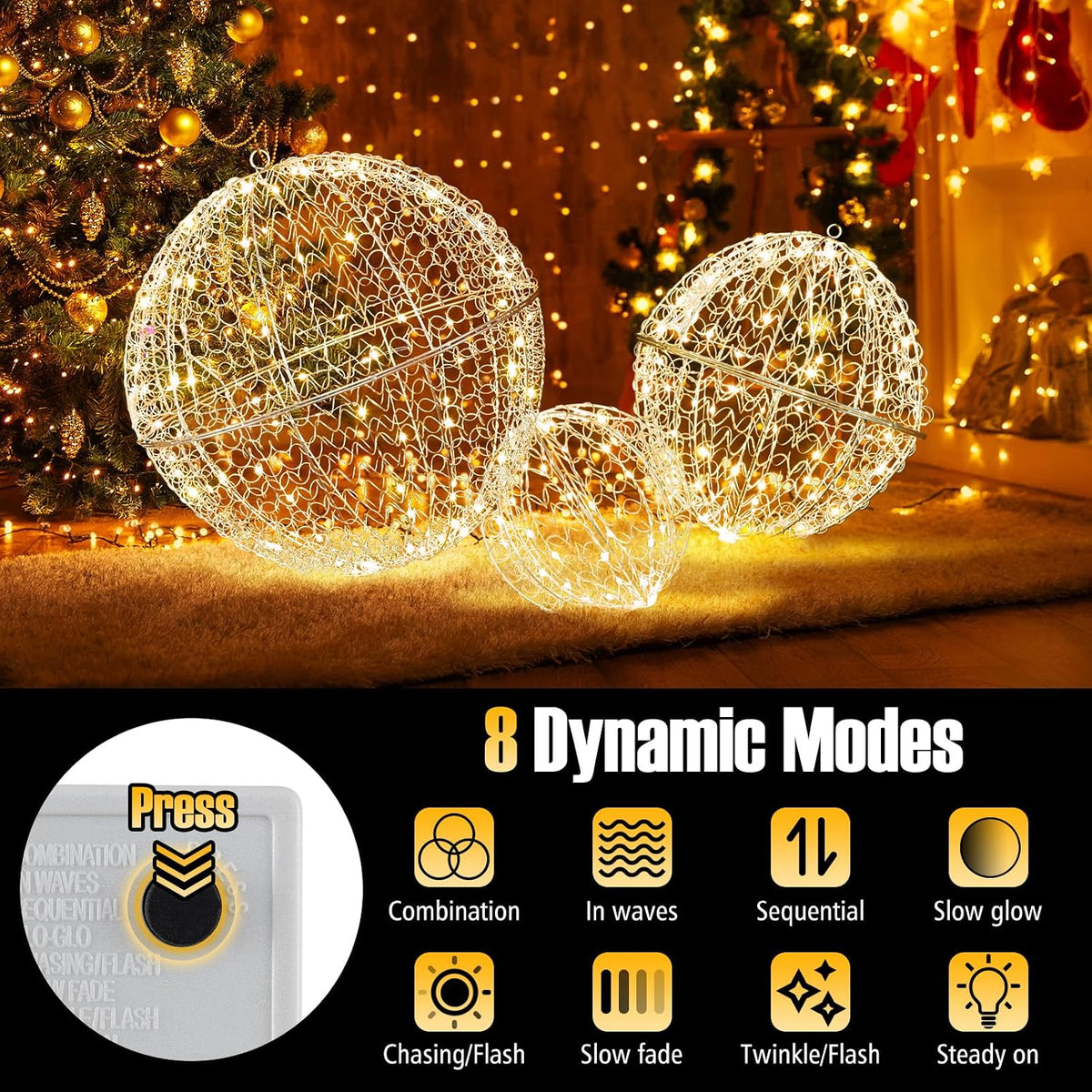 Tangkula Paquete de 3 Bolas de Luz LED de Navidad para Árbol, Grand...