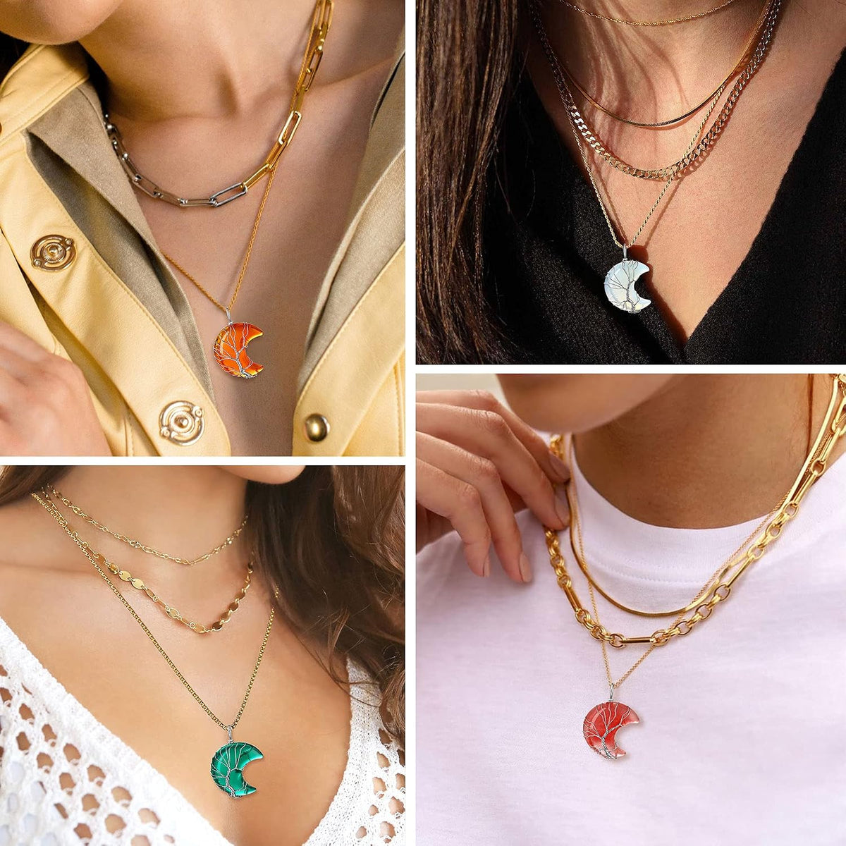 Bestyle Collar de cristal curativo envuelto en árbol de la vida, co...