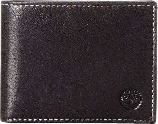 Timberland Billetera plegable de cuero para hombre, color negro (Hu...