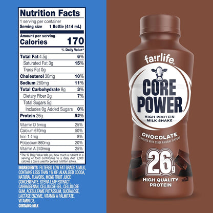 Core Power Batido de Proteína, Chocolate, Botella de 26g, 14 onzas,...