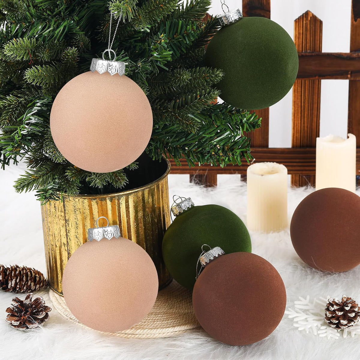6 adornos grandes de terciopelo de Navidad de 4 pulgadas | Esferas...