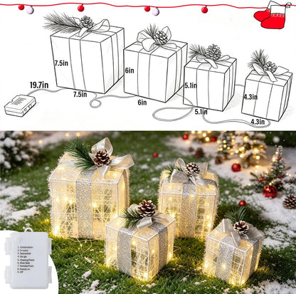 Hourleey Juego de 4 cajas de regalo iluminadas de Navidad, color bl...