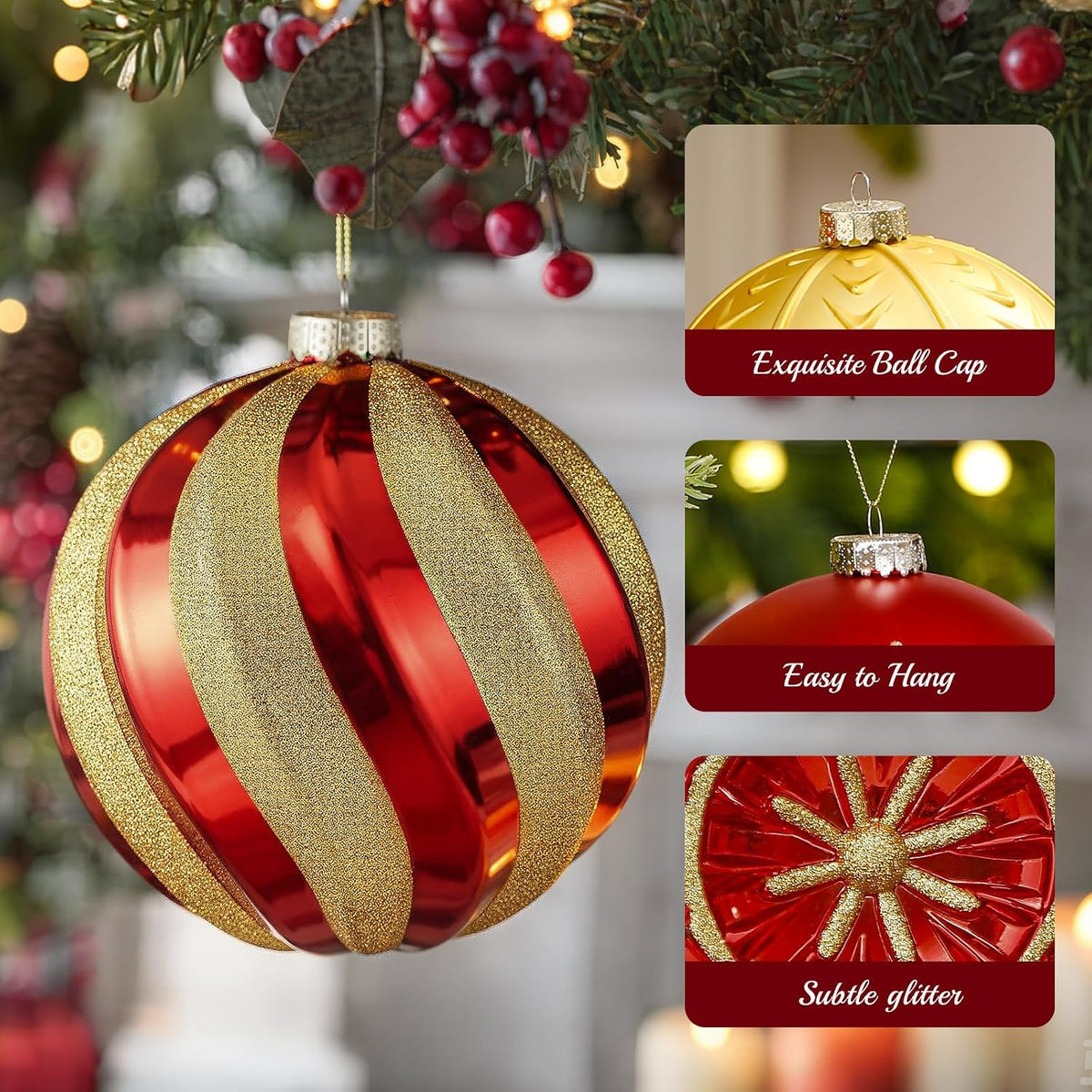 SHareconn Bolas decorativas grandes de árbol de Navidad de 4 unidad...