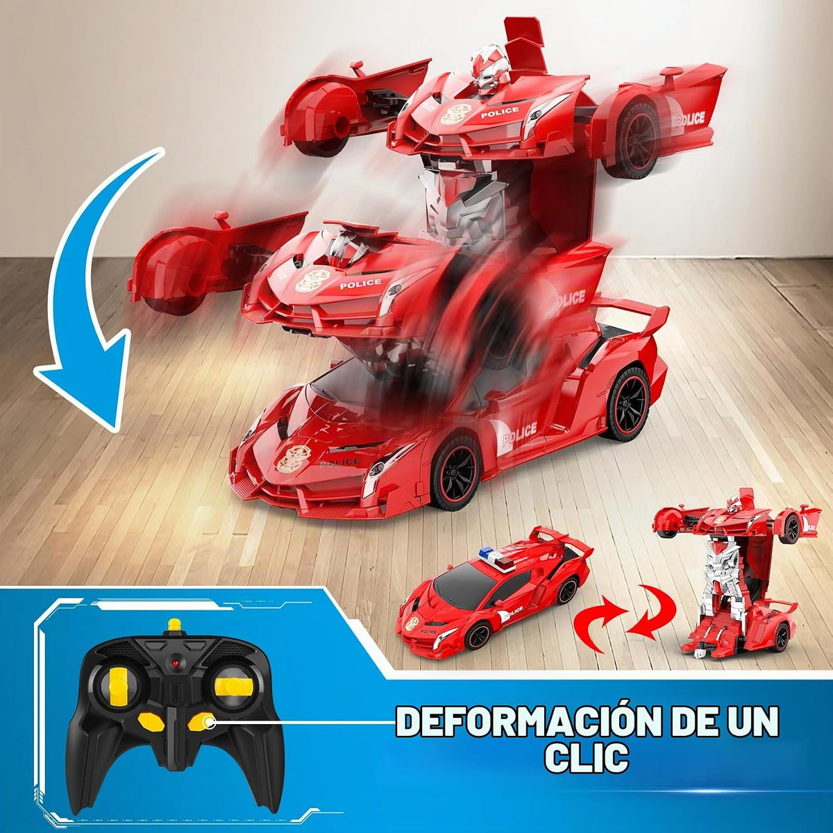 FDJ Robot de auto transformable a control remoto, un botón de defor...