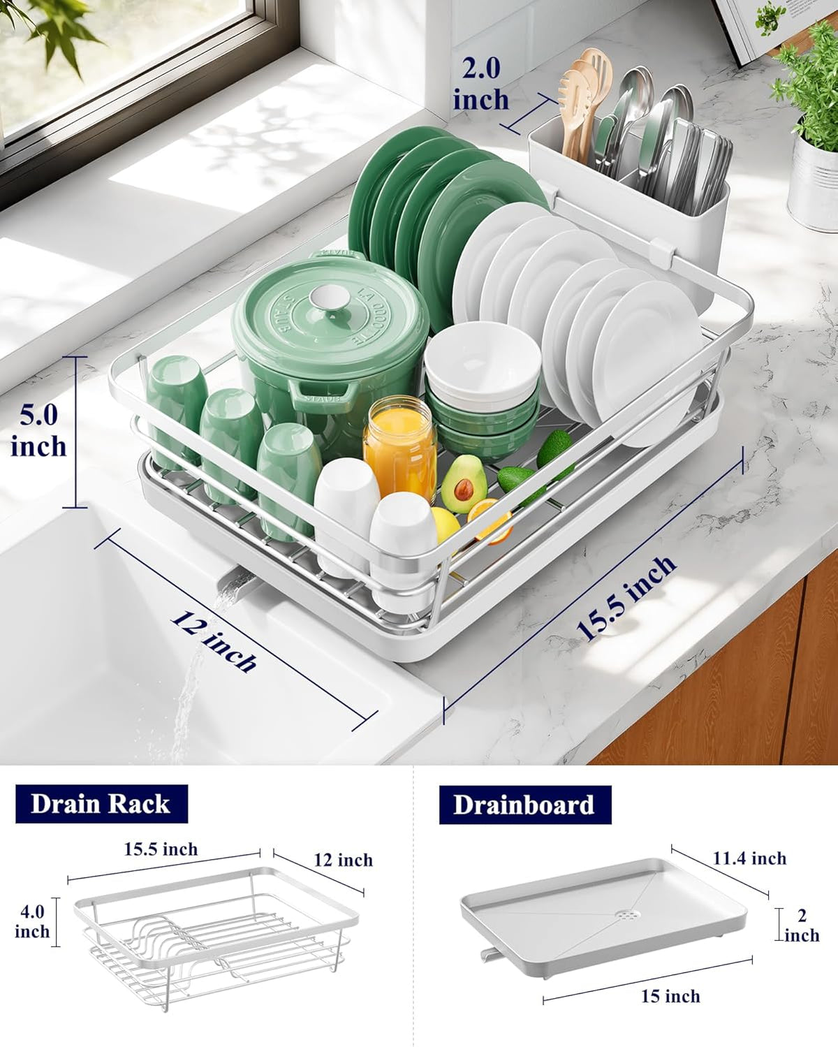 Kitsure Escurridor de platos para encimera de cocina, 12 pulgadas d...