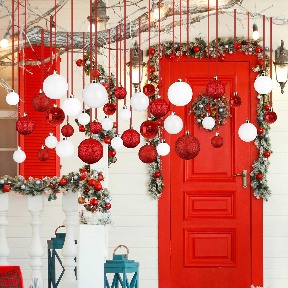 Relaxgiant - 36 bolas de Navidad para techo, color rojo, blanco | T...