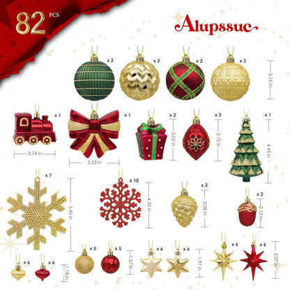 Alupssuc - Juego de 82 bolas de Navidad clásicas, rojo, verde y dor...
