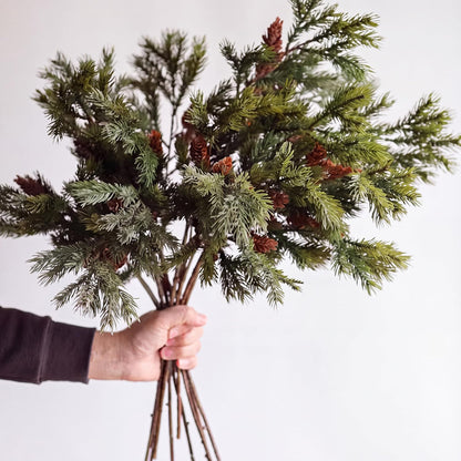 Wavwavw 12 tallos de pino de cedro artificial de Navidad, 25.5 pulg...
