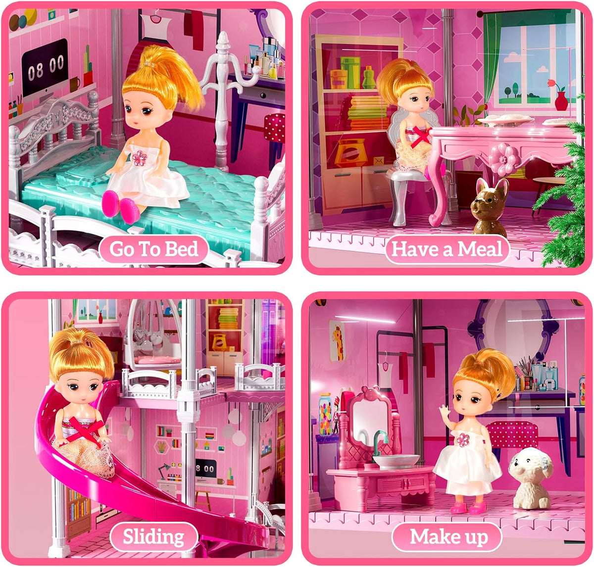 JUKUDAHU Villa de 4 pisos para niñas de 3 a 8 años - 11 habitacione...
