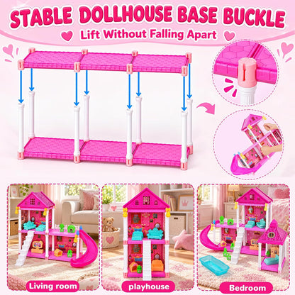 KLADNDER Casa de muñecas, juego de casa de muñecas de 2 pisos y 4 |...