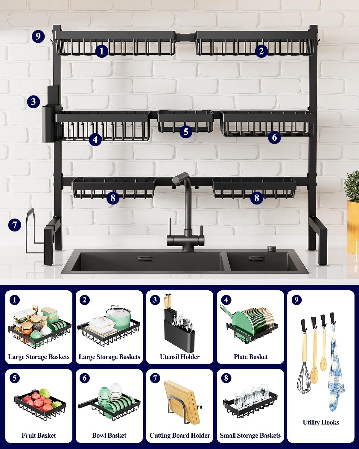 Kitsure Escurridor de platos ajustable sobre el fregadero, 31.5 - 3...