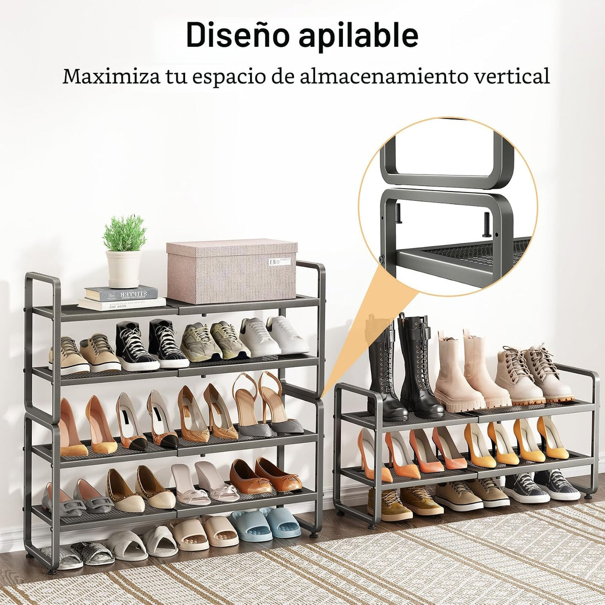 SNTD Zapatero de metal expandible para armario, entrada y garaje, 2...