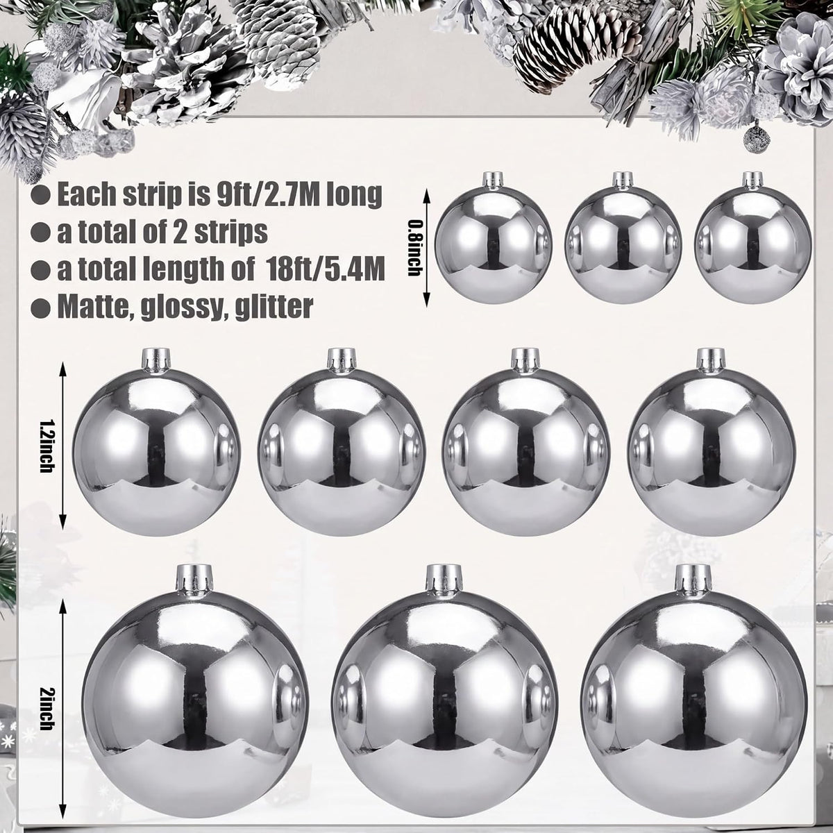 Yuxung 2 guirnaldas de bolas de Navidad de 9 pies, adornos de bombi...