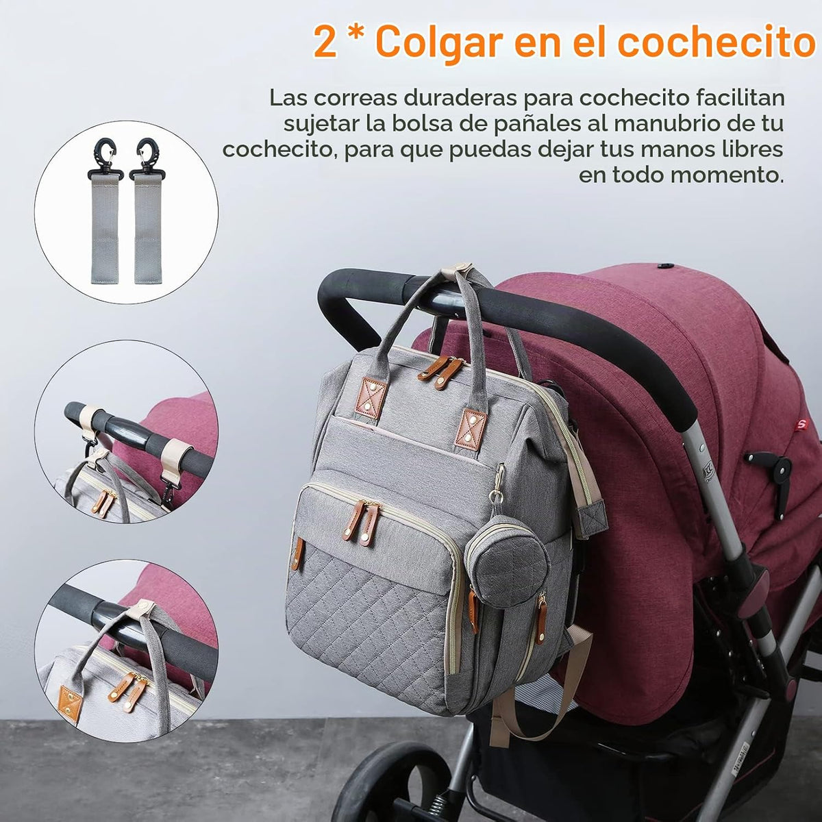 Bolsa de pañales con cambiador, mochila para bebé con cambiador ple...