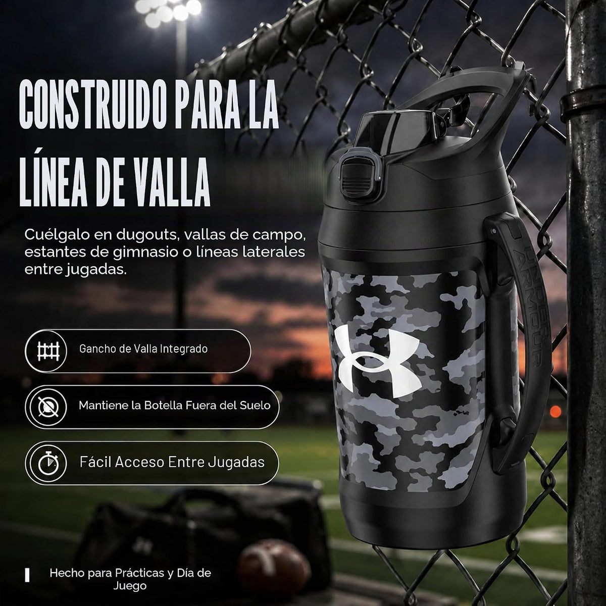 Under Armour Botella de agua aislada con asa y gancho para cerca, j...