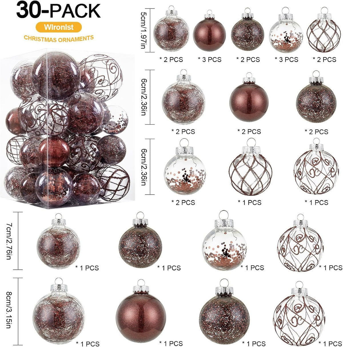 Wironlst Adornos de Bolas de Navidad Irrompibles Transparentes de P...
