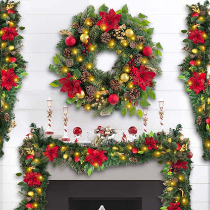 WANNA-CUL Guirnalda de Navidad de oro rojo preiluminada de 6 pies c...